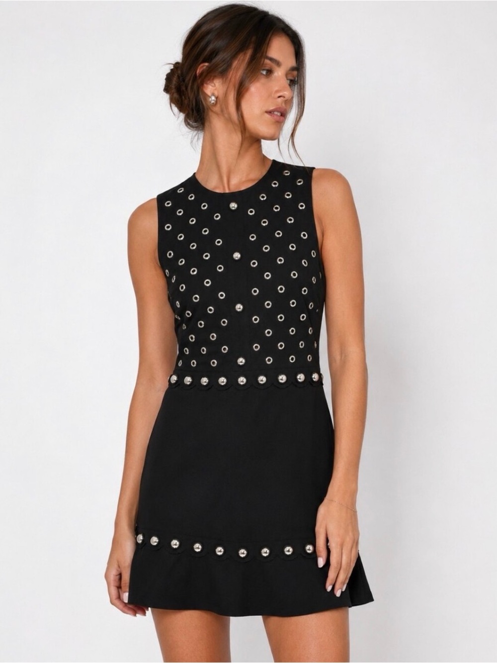 RED Valentino Black Mini Grommet Metallic Dress Size 40 Small